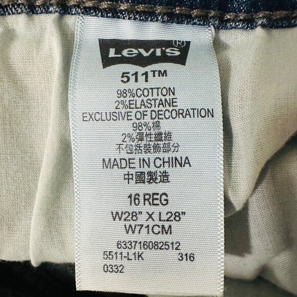 Levis 511 Slim Fit Boys Stretch Cotton Denim Jeans Medium Wash 16 Reg 28x28 - Picture 8 of 12